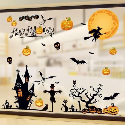 Halloween decorations PVC window stickers Pumpkin wall stickers DIY Horror wall stickers Witch scarecrow static stickers