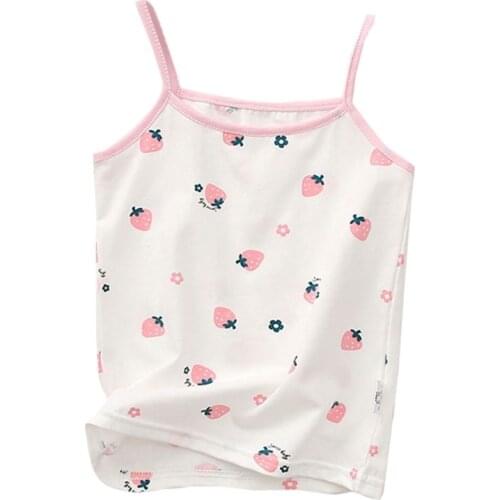 J60B Kids Girls Cotton Camisole Tank Top Cartoon Print Spaghetti Strap Undershirts