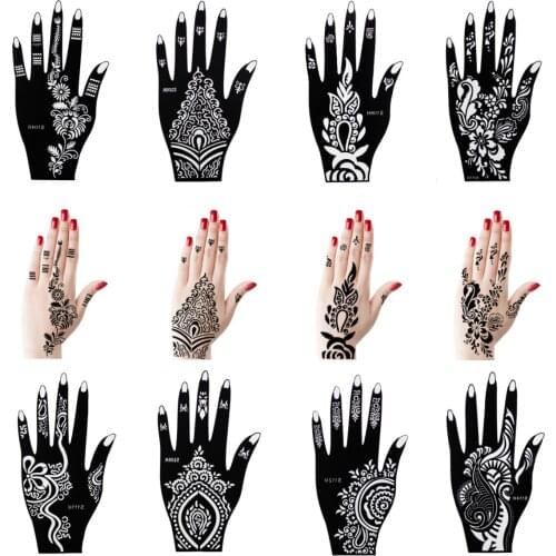 India Henna Hand Body Tattoos Stencils For Hand Leg Arm Feet Body Art Decal Tattoo Stencil PVC Pasted Stickers a Pair
