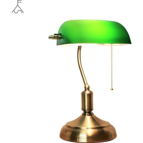 Classical Vintage Simple Banker Table Lamp E27 with Switch Green Glass Lampshade Desk Lights for Bedroom Study Home Reading