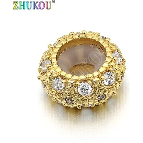 10mm Brass Cubic Zirconia Round Beads DIY Women Necklace Pendant Jewelry Accessory Findings, Hole: 3.5mm, Model: VZ158