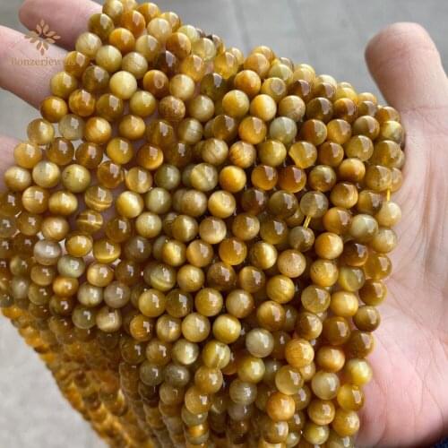 Natural A Grade Golden Tiger Eye Smooth Round Stone Beads For Jewelry Making Bracelet Necklace Design 4 6 8 10 12MM