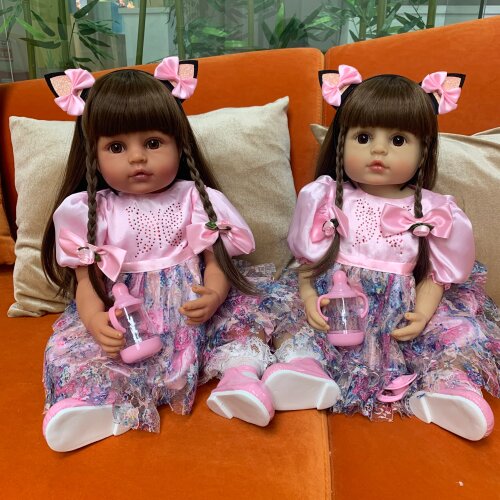 55CM very soft full body silicone bebe doll reborn girl toddler princess baby doll bath toy waterproof two skin color lifelike