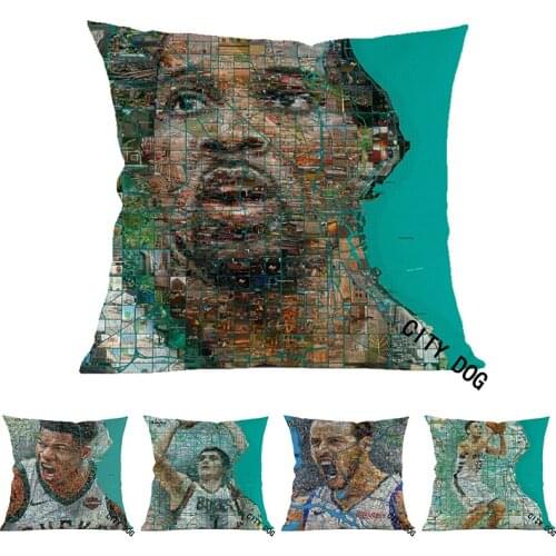 Map Athlete basketball star character portrait 45*45cm square pillow case Cushion cover car sofa decoration pillow cushions