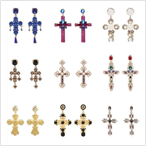 FASHIONSNOOPS Baroque Drop Earrings For Women Clothing Accessories Vintage Statement Big Punk Metal Cross Earrings Jewelry
