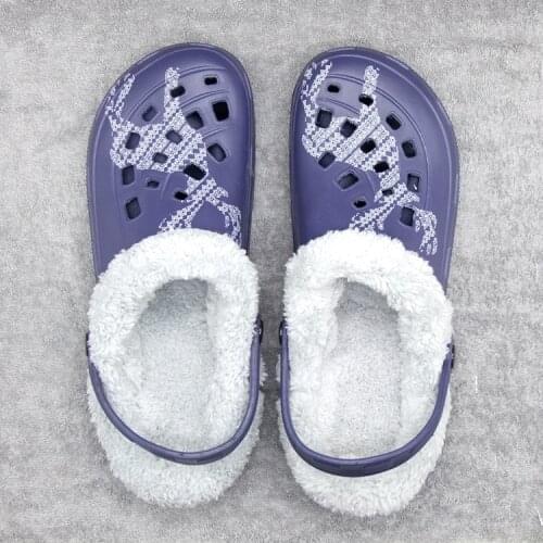 Plus 47 Men Slip-on Warm Winter Fur Garden Shoes Clog Indoor Casual Warm Home Slippers EVA Flat Clogs Footwear Good Quality