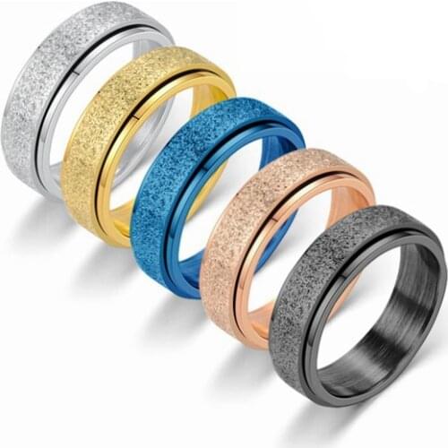 High Quality 6mm Stainless Steel Spinner Rings For Men Charm Rotatable Matte finger Rings Fashion Wedding Band Jewelry Gifts