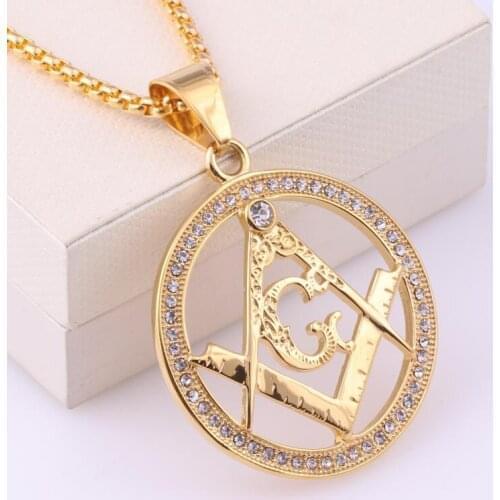 Ag Masonic Round Mens Necklace Sliding Crystal Inlaid Pendant Metal Necklace Accessories Party Jewelry