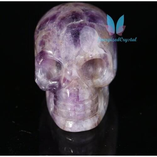Natural Dream Amethyst Crystal SKULL Polished Carved Realistic Healing Figurine