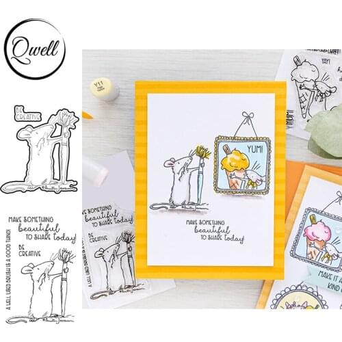 QWELL Dies & Stamps Combo Lovable Mouse Be Creative Painting Tool DIY Scrapbooking Cards Craft 2021 Hot Sale Making Template