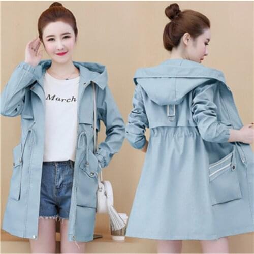 Hooded Female Outerwear 3Xl Long Medium Windbreaker Women 2021 New Spring Autumn Korean Solid Plus Size Trench Coat
