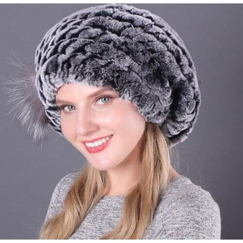 Real Rex Rabbit Fur Hat Womens Fur Woven Beret In Autumn And Winter Fashion Versatile Ear Protection Warm Fur Cap