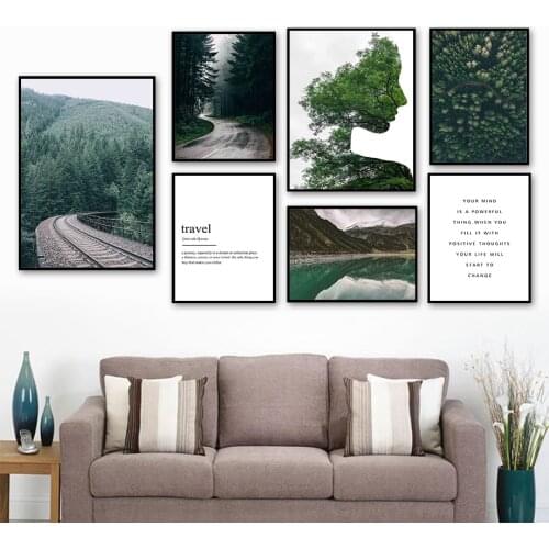 Modern Natural Landscape Train Track Lake Wall Art Canvas Painting Nordic Posters And Prints Wall Pictures For Living Room Decor