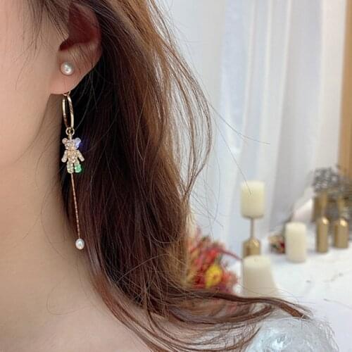 Rhinestone Small Bear Dangle Earrings For Women 2021New Fashion Girl Cartoon Animal Bear Earrings Creative Drop Jewelry Gifts