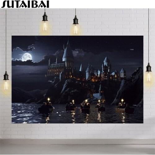 Magic Castle School Halloween Night Full Moon Backdrop Photography Background Baby Shower Photo Studio Backdrop Vinyl Photocall