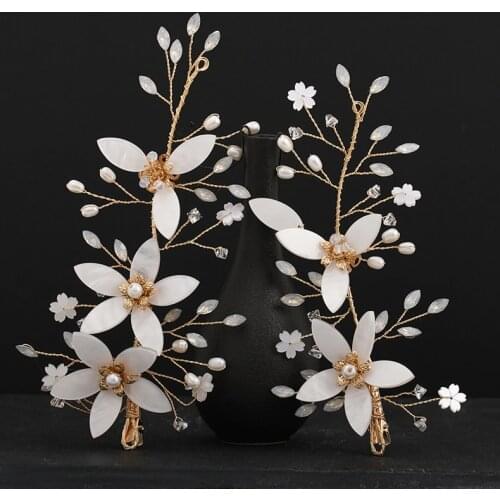 Vintage Pearl Handmade Hairgrips Gold 2 Pcs Crystal Flower Hairbands Hair Clips For Wedding Party Pageant Bridal Accessories