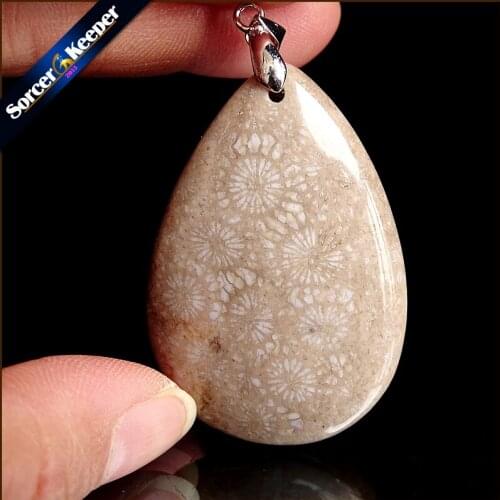 High Quality Natural Coral Fossil Chrysanthemum Stone Lucky Amulet Pendant Necklace For Women Men pendants Fashion Jewelry YS841