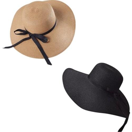 Hot Womens Wide Brim Summer Beach Sun Hat Lady Straw Floppy