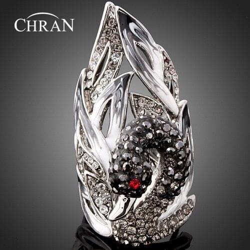 CHRAN Brand Finger Jewelry Silver Plated Swan Shape Crystal Female Rings for Women
