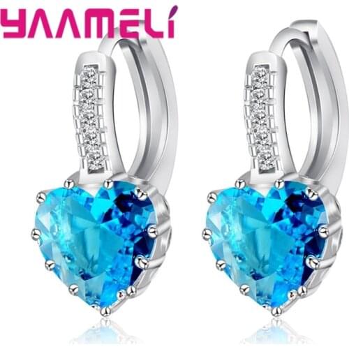 Romantic Heart Crystal Loop Lever Back Earring Austrian Cubic Zircon 925 Sterling Silver Hoop Jewelry for Women Fashion
