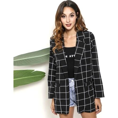 Women Casual Tops Lapel Long Sleeve t-Shirt Summer Plaid Printed Cardigan Coat Lady Elegant Blazer Fashion Straight Pocket Suit