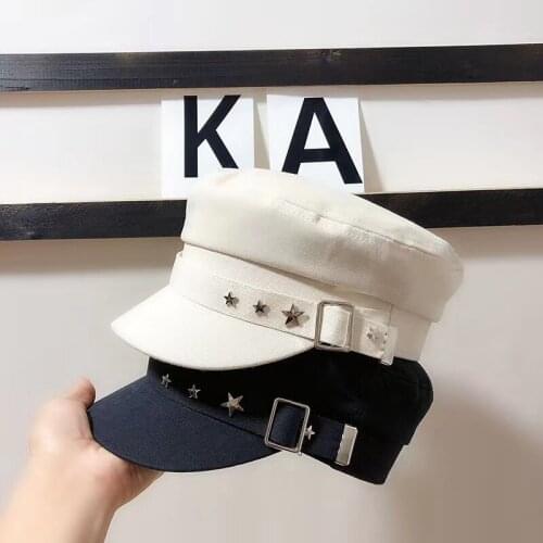 2020 High Quality Fashion Solid Visor Military Hat Vintage Wool Patchwork Beret Cap for Women England Style Flat Cap