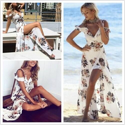 Dress Women Summer European And American Floral Fashion Sexy Condole Beach Falbala Dresses Casual Vestidos BLK372