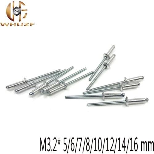 100pcs/lot M3.2* 5/6/7/8/10/12/14/16 mm Aluminum Countersunk POP Head Rivet Core Pulling Decoration Rivets