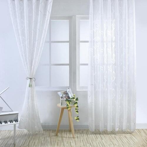 100x270cm Leaf Curtain Drape Blinds Gauze Curtain Door Room Divider for Home Window Hotel Decor - White