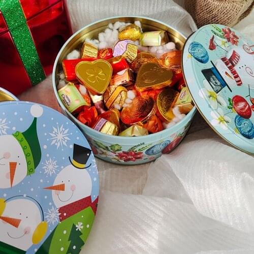 2pcs Christmas Eve Decorations Printed Iron Art Candy Box Gift Storage Jar Chocolate Candy Dress Up Gift Box