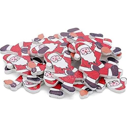 20pcs Large Santa Claus 2 Hole Wooden Buttons Flat back Christmas Clothing Sewing Antique Ornament Crafts Scrapbooking Wholesale