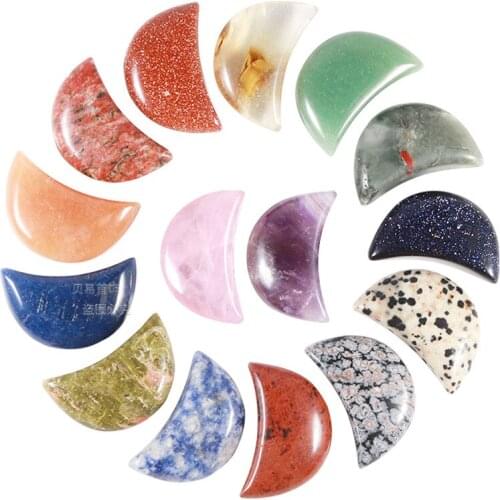 30*20*10mm Crescent Moon Pink Quartz Stone Beads Non-porous Hand Piece Reiki Healing Natural Crystal Decoration Wholesale