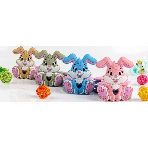 Kovict 5/10/20pcs New Cute Cartoon Rabbit Silicone Teether Chewing Pandent Accessories DIY Jewelry Pacifier Clip Teething Toy
