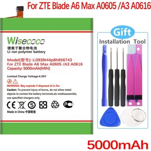 Wisecoco Li3939t44p8h856743 Battery For ZTE Blade A6 Max A0605 /A3 A0616 CellPhone