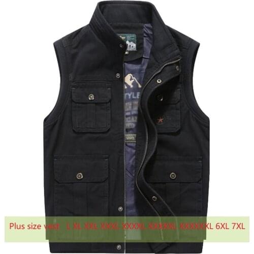 Free shipping 2018 New Arrival men casual vest multi pockets outfit stand collar embroidery plus size blouse 4XL 5XL 6XL 7XL 8XL