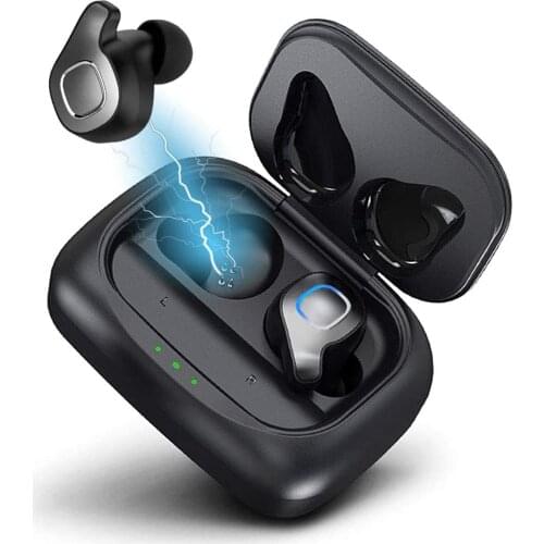 Bluetooth 5.0 True Wireless Headphones 120H Playtime with 2200mAh Charging Case Built-in Mic CVC 8.0 Noise-Cancelling IPX7 Water
