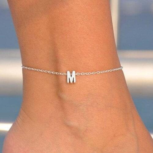 Womens Fashion 26 letter Anklet Leg Bracelet Jewelry Simple Silver Color Anklet Best Friend Gifts Bijiux for Women Ladies