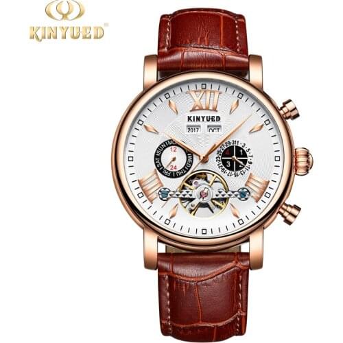 KINYUEDTop Brand Luxury Goldday week conversion setting Automatic Mechanical Business Waterproof Clocks Mens Watches Auto Date
