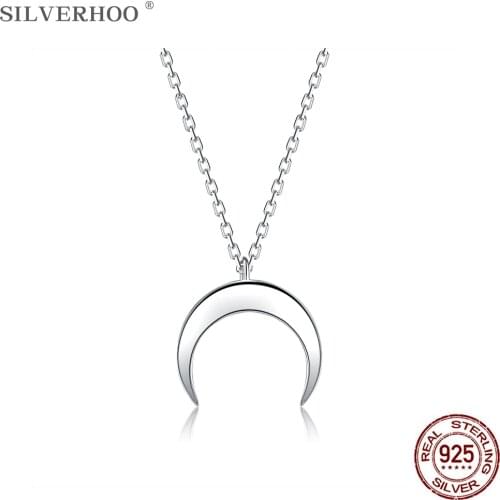 SILVERHOO 925 Sterling Silver Chain Choker Necklaces For Women Minimalist Moon Pendants Necklaces Cute Romantic Silver Jewelry