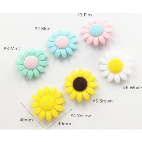 Chenkai 10pcs BPA Free Silicone Sun Flower Teether Beads DIY Baby Shower Teething Necklace Montessori Sensory Toy Accessories