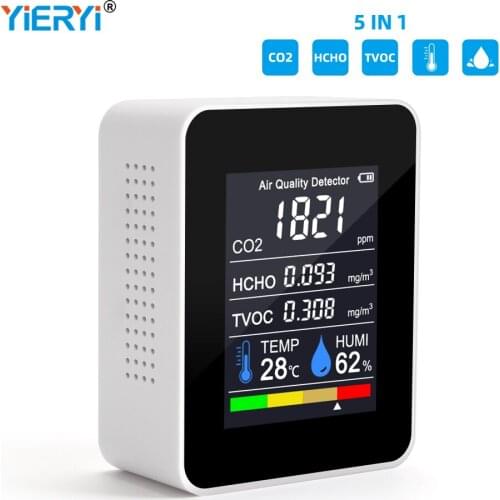 5 in 1 Air Monitor CO2 Meter TVOC HCHO Formaldehyde Gas Quality Humidity Temperature Tester LCD Digital Multifunctional Detector