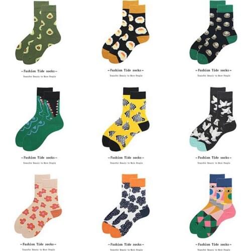 DHL 100pair Unisex Colorful Cotton Couple lover Casual Socks Spring Printed Cartoon Neutral Sock