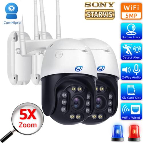 Sony 5MP Wifi PTZ Camera IP Outdoor 5X Optical Zoom H.265 Wireless Speed Dome Camera With Siren Light CCTV Video Surveillance