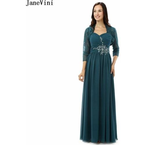 JaneVini Vintage Mother of The Bride Dresses with Lace Jackets A Line Sweetheart Beaded Chiffon Women Formal Evening Party Gowns