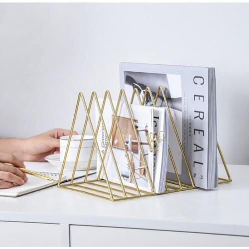 Bookshelf Gold Metal Desk Storage Shelf Poster Black Album/Magazine Display Stand Office Home Book Organizer