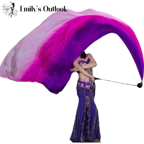 Customized 1pcs Belly Dance Silk Veil Poi Thrown Balls Music Festivals Costumes Clubs Props Fire Poi Set 2.7mx1.14m(106x45")