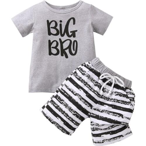 3M-5Years Boy’s Short-sleeved Shorts Set Unique Letter Round Neck Tops and Stripe Short Pants
