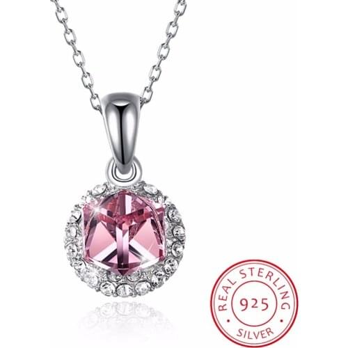 Lekani New Colorful Cube Crystal From Swarovski Round Pendant Necklace 925 Sterling Silver Chain Necklace For Women Fine Jewelry