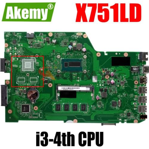 AKEMY X751LD Laptop Motherboard For ASUS X751LA X751LAB Original Mainboard 4GB-RAM I3-4010U LVDS/EDP