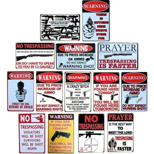 No Trespassing Warning Gun Shot Metal Tin Signs Vintage Plate Wall Bar Garage Shop Home Cafe Art Craft Decor Plaque 20x30 cm